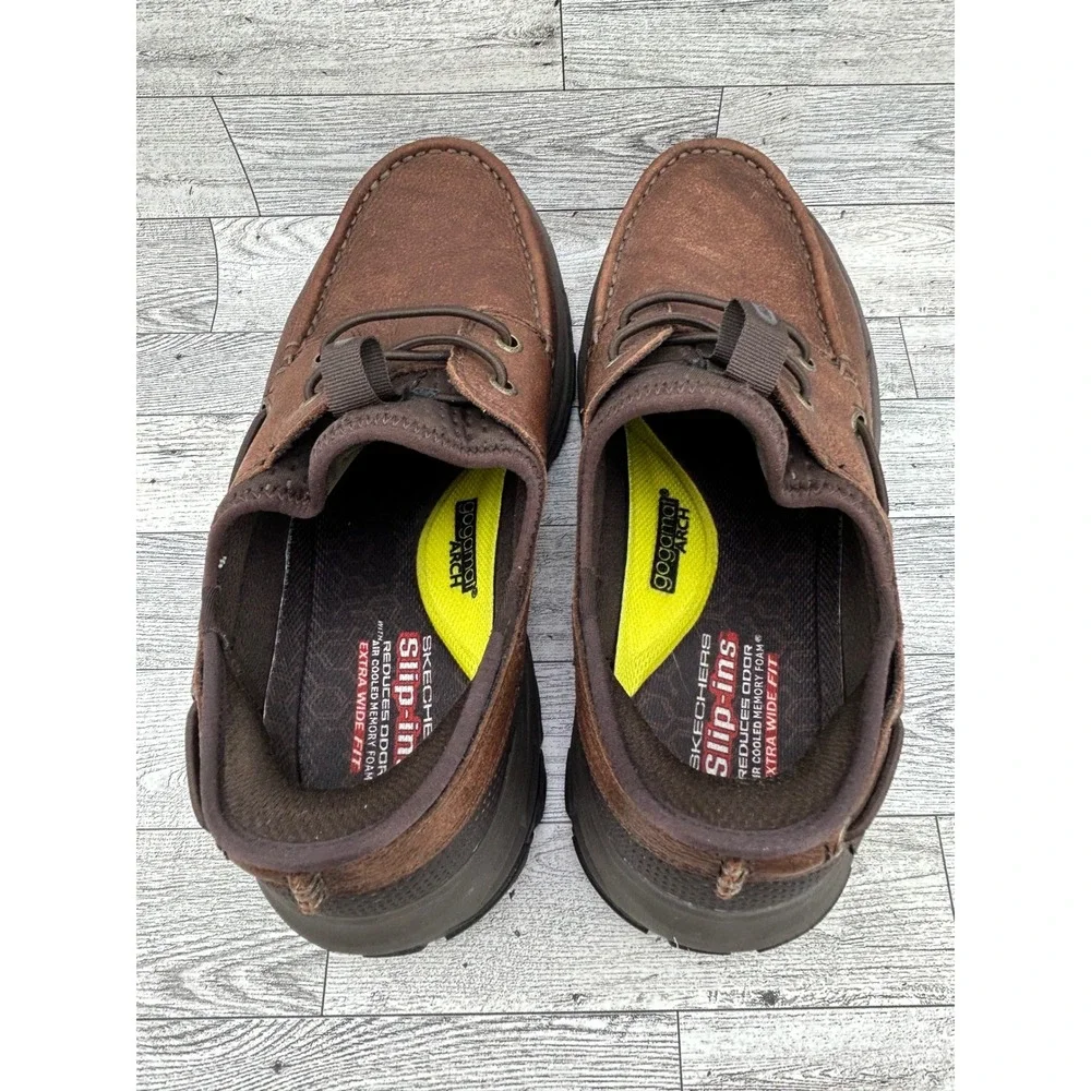 Skechers Slip-ins Expected Arago Brown Leather Boat Shoes 205188WW Men Sz 8.5WW‎
